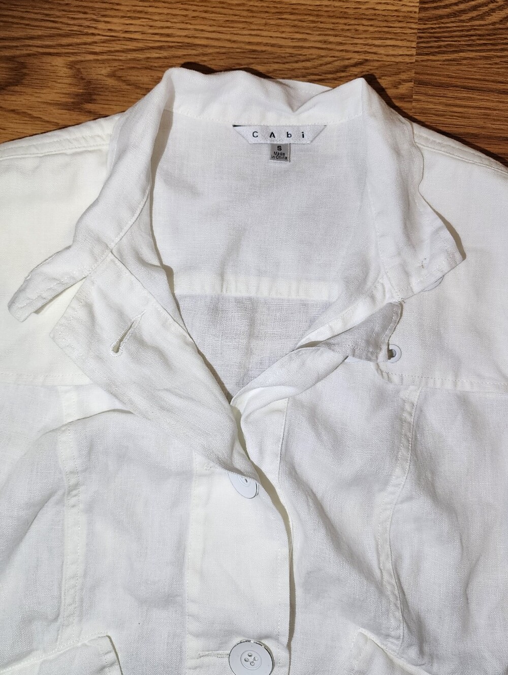 CAbi Womens Small Topside Topper White 100% Linen Jacket  Metal Buttons - Picture 3 of 14